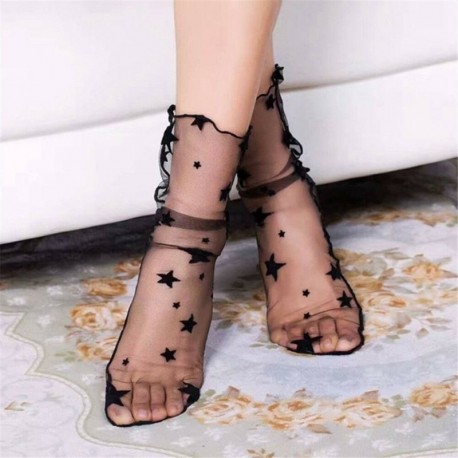 10. - Női necc háló csipke fodros zokni puszta selymes csillogó rövid bokaharisnya