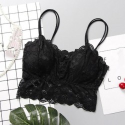 Fekete - Női vágott felső melltartó virágos mellény Bralet Camisole tartály felsők csipke Bralette Bustier