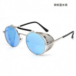 Ezüst keret   kék lencse - Steampunk szemüveg Cyber 50s kerek retro gótikus vintage védőszemüveg napszemüveg UV400