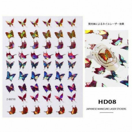 Ideiglenes köröm tetoválás - vízálló matrica - unisex - Színes pillangókkal - Többféle mintával - HD-08 verzió