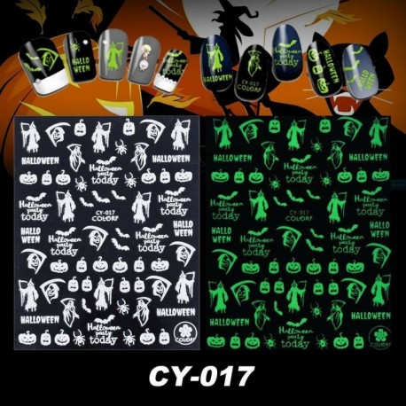 Sötétben világító ideiglenes köröm tetoválás - vízálló matrica - unisex - Többféle Halloween mintával - 017