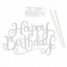 Happy Birthday - Ezüst színű akril tortadísz szülinapra