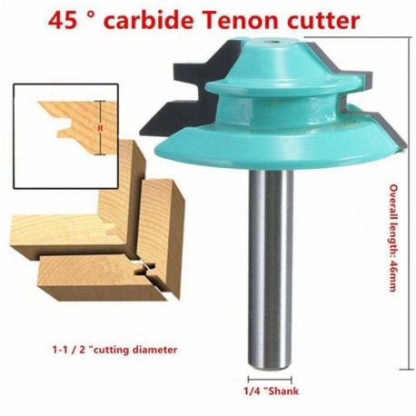 Nincs szín - 45 fokos 1/4 &quot -os szár 1-1 / 2&quot  zárójelű maró maró bit faburkolat tenon vágó eszköz!