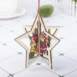 1db 10x10cm-es Csillag alakú mackó mintás fa dísz - Karácsonyi dekoráció