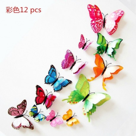 Színes - 12db 3D mágneses pillangó design matrica art matrica szoba lakberendezés USA