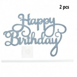 2db Happy Birthday - Kék színű csillogó akril tortadísz szülinapra