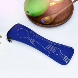 Kék - Hordozható pálcika kanál villás evőeszköz táska vacsora utazási kemping étkészlethez