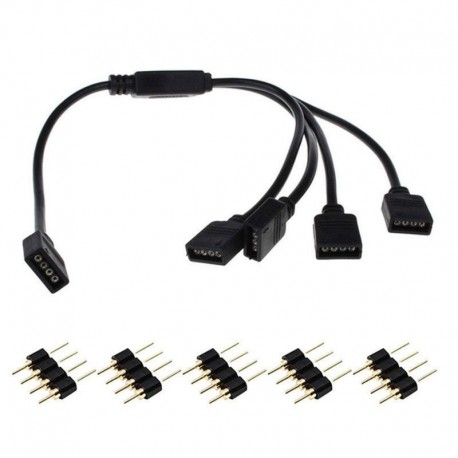 1-től 4-ig - 4 tűs RGB LED-elosztó csatlakozó kábelhuzal csatlakozó adapter az 5050 3528 Led szalaghoz