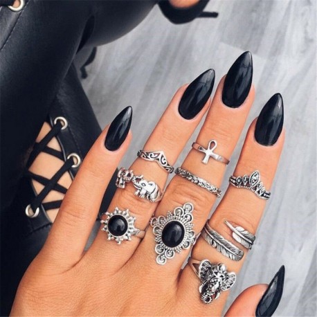 A21-9Pcs / Ezüst szett - 12db ezüst / arany Boho verem sima csülök felett Midi ujj gyűrűk készlet ajándék