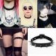 Nincs szín - Unisex punk gótikus bőr choker szívlánc tüskés szegecs csat gallér nyaklánc