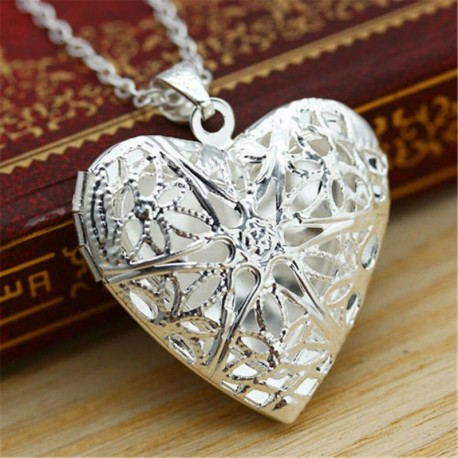 Locket üreges szív fénykép - Új egyszerű édes szavak Szeretem ezüst tónusú medál nyaklánc lánc legjobb szerető