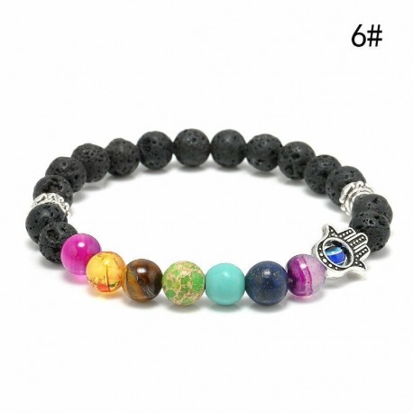 * 6 - Férfi természetes lávakő drágakő gyöngy karkötő Buddha fej varázsa gyöngyös karkötő