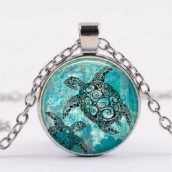 Kék teknős - Vintage Retro Butterfly Dragon Cabochon bronz üveglánc medál nyaklánc