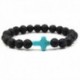 Fekete Kereszt - Férfi fekete lávakő kő türkiz kereszt varázsa gyöngyös elasztikus karkötő ékszerek