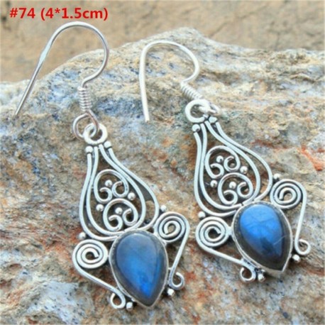 * 74 - 925 ezüst dangle csepp fülbevaló fülhorog holdkő női divat ékszer ajándék