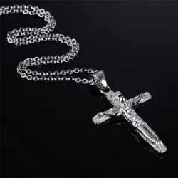 * 17 Ezüst - Divat Unisex 925 ezüst rozsdamentes acél kereszt medál lánc nyaklánc ékszer