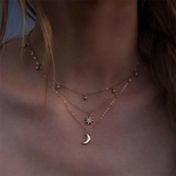 12 * 3 rétegű Nap Hold nyaklánc - Női Boho többrétegű choker hosszú lánc állítás nyaklánc medál ékszer ajándék