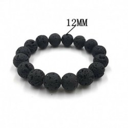 12mm - Férfi fekete természetes láva kő szikla vulkanikus kerek gyöngy rugalmas rugalmas karkötők