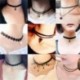 * 35 - Vintage retro fekete csipke kristály varázsa medál choker nyaklánc gótikus ékszerek