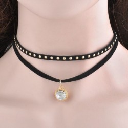 * 8 - Vintage retro fekete csipke kristály varázsa medál choker nyaklánc gótikus ékszerek