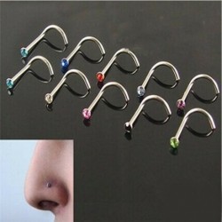 Nincs szín - 10db műtéti acél strasszos csavaros orrkarika gyűrűcsavarok testpiercing ékszerek