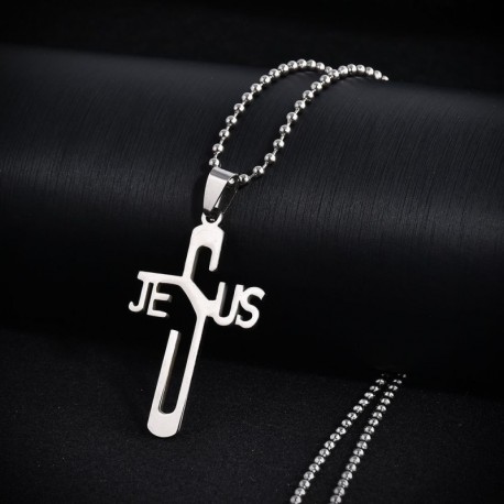 * 16 Ezüst - Unisex divat 925 ezüst rozsdamentes acél kereszt medál lánc nyaklánc ékszer