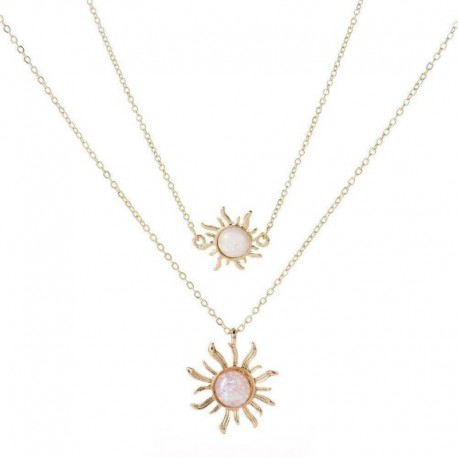 Arany - Boho női többrétegű hosszú láncú napraforgó medál choker nyaklánc ékszer ajándék