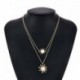 Ezüst - Boho női többrétegű hosszú láncú napraforgó medál choker nyaklánc ékszer ajándék