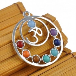 OM szimbólum - Természetes drágakő Reiki csakra gyógyító holdkereszt gyöngyök ezüst medál nyaklánc