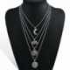 Nincs szín - Boho Choker többrétegű ezüst lánc nyaklánc elefánt nap hold virág medál