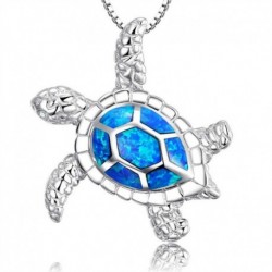 * 7 - 925 ezüst kék opál tengeri teknős kivágás medál pulóver lánc nyaklánc ékszer