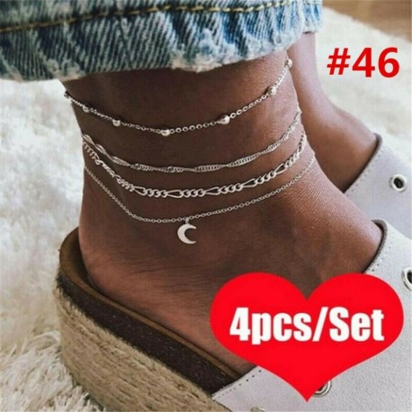 * 46 4db / készlet - UK női boka karkötő 925 ezüst boka láblánc Boho tengerparti gyöngyök ~
