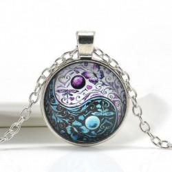 Nincs szín - Vintage Ying Yang pillangó Cabochon üveg medál ezüst lánc nyaklánc ékszer