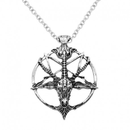 Ezüst - Vintage sátáni kecske okkult rituális Pentagram divat fordított medál nyaklánc