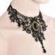 Nincs szín - Gótikus viktoriánus fekete csipke choker nyaklánc fém Cameo Jewel Steampunk Cosplay