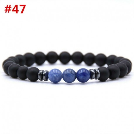 * 47 - Divat természetes fekete láva kő gyöngyös karkötő varázsa Buddha fej karkötő