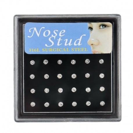 Ezüst - 24db acél kristály orr ajak gyűrű csont csavar strasszos testpiercing ékszer