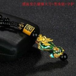 Gyöngylánc * 1 - Feng Shui fekete Obsidian Pixiu Wealth Good Luck sárkány medál nyaklánc ékszerek