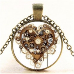 Nincs szín - Vintage Retro Steampunk szív fotó Cabochon üveg medál bronz lánc nyaklánc