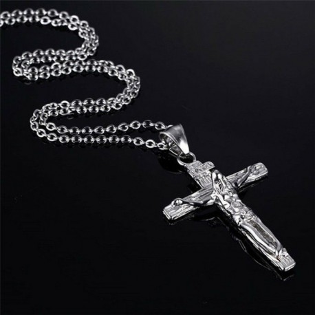 * 17 Ezüst - Unisex 925 ezüst rozsdamentes acél kereszt medál lánc nyaklánc divat ékszerek