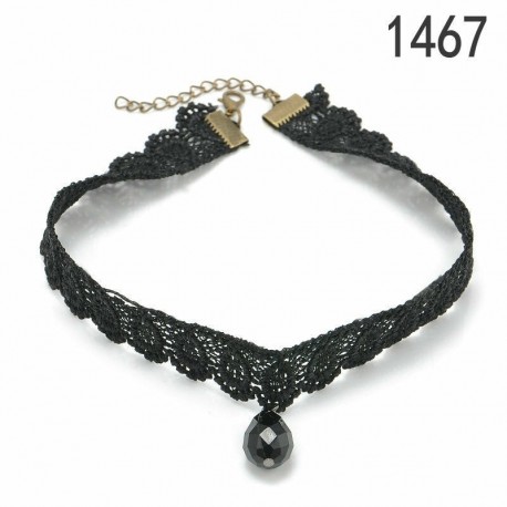 1467 - Gótikus punk fekete bársony báj medál choker nyaklánc kézzel készített retro ékszerek