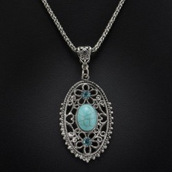 8 * - Divat női tibeti ezüst türkiz kristály medál Vintage lánc nyaklánc