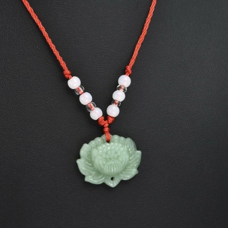 Nincs szín - Divat természetes zöld Jade Lotus medál női szerencsés varázsa állítható nyaklánc