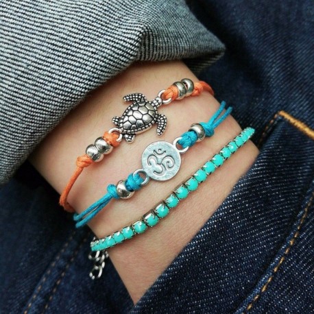 * 3 - Boho bokaváz karkötő Strand teknős gyöngy tengeri csillag kristály gyöngy lánc karkötő