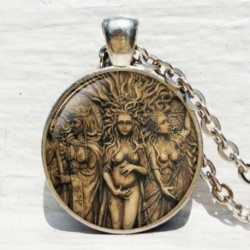 Hármas istennő medál - Vintage Retro Punk Cabochon üveg medál ezüst bronz lánc nyaklánc ékszer