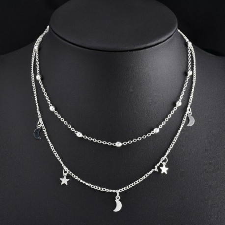 47 * Csillag Hold ezüst - Divat női többrétegű kristály medál choker gallér lánc nyaklánc ékszerek