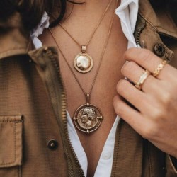 * 96 Arany kétrétegű lánc - Divat női többrétegű kristály medál choker gallér lánc nyaklánc ékszerek