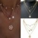 * 93 Többrétegű aranycsillag - Divat női többrétegű kristály medál choker gallér lánc nyaklánc ékszerek