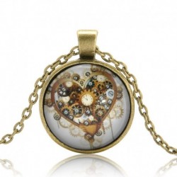Nincs szín - Vintage Retro Steampunk szív fotó Cabochon üveg bronz lánc medál nyaklánc