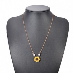 * 3 Nyaklánc Rose Gold - Női napraforgó medál nyaklánc fülbevaló gyöngyutánzat pulóver lánc ékszerek